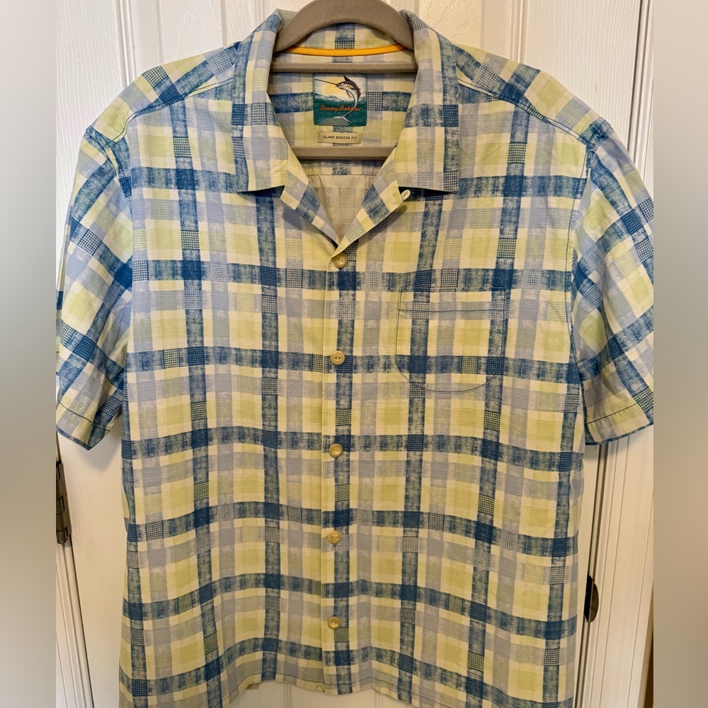 Tommy Bahama Blue and Yellow Plaid Casual Shirt
